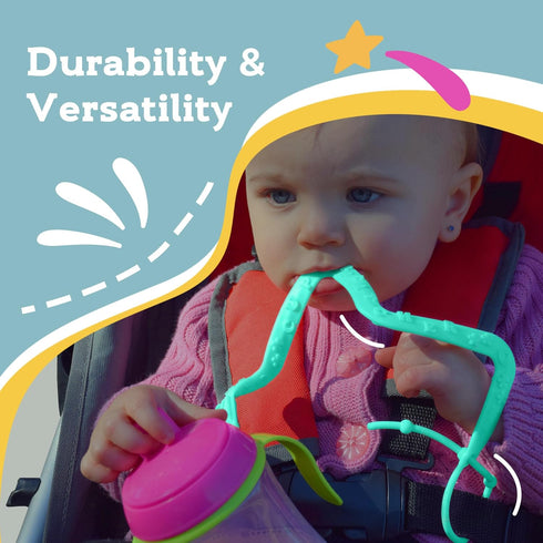 Brilli Baby Cup Catcher Patented Safety Tether Strap, Attach Sippy Cups and Bottles to Stroller, Made in USA, Aqua &