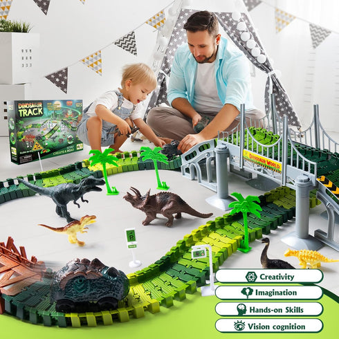 268 3-5, Set, 2 Set, 3-9 PCS Race Tracks Dinosaur Toys for Kids Glow in The Dark Magic Toy Dinosaur Cars Track