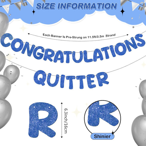 Fulmoon Pre Strung Congratulations Quitter Glitter Banner Funny Retirement Banner Retirement Party Decorations Retirement Party Supplies Garland for Men Women Gifts, No DIY (Navy Blue)