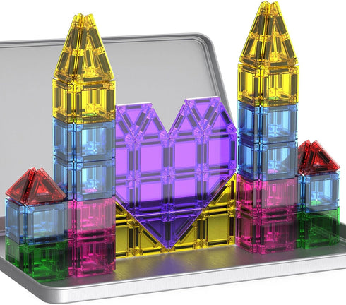 Mini Magnetic Tiles,78PCS Travel Magnetic Tiles Set with Iron Box,Portable Building Blocks