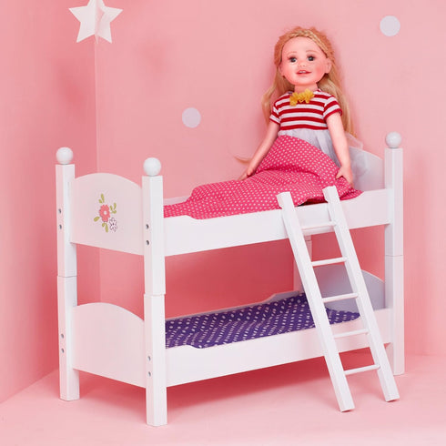 Olivia's Little World 18 in. Doll Wooden Convertible Bunk Bed, Gray, Pink, and Purple, Stacked or Unstacked