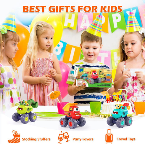 1 2 3 1-3, 1st 1 2 3 OCATO Monster Truck Toys for Year Old Boy Birthday Gift, Construction Toys Pull Back Cars