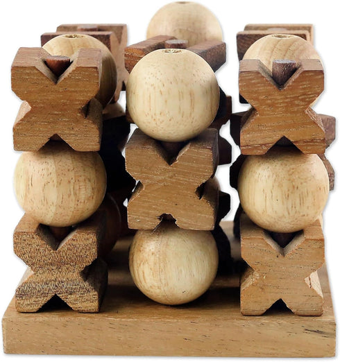 NOVICA 275090 Light Brown Hand Made Rain Tree Wood Tic Tac Toe Game