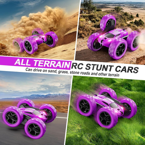2.4 360 6 7 8 9 10 11 12 QUNREDA RC Cars, Purple Remote Control Car for Girls, GHZ Double Sided RC Stunt Car Rotating