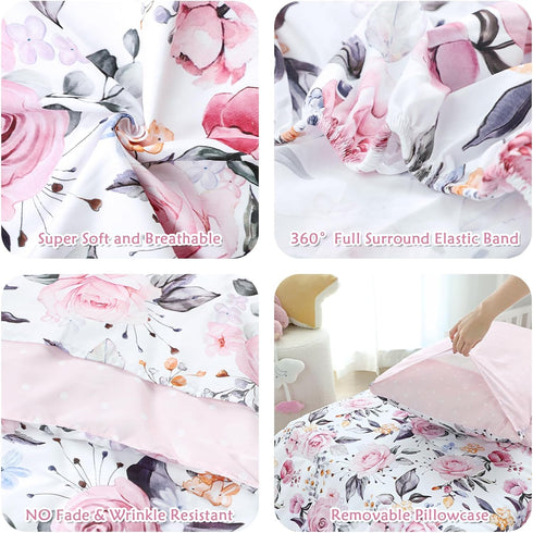 Set 4 Set, Set, Pea Pod Toddler Bedding for Girls, Piece Soft & Breathable Floral Crib Bedding Bed-in-A-Bag Toddler