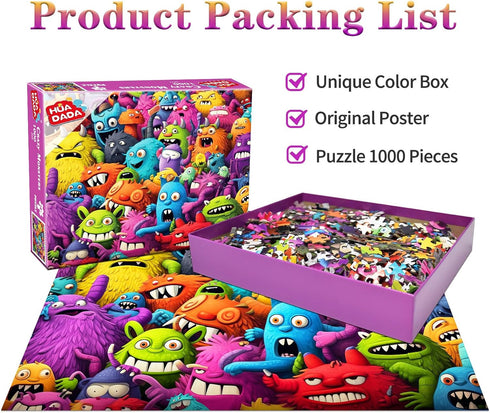 Jigsaw Puzzles for Adults, 1000 Piece Crazy Colorful Monsters Puzzle