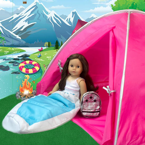Sophia's 18" Doll Camping Tent, Hot Pink and Silver with Storage Bag