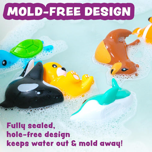 6 Pack Set Tub Works Marine Mold Free Bath Toys, | Sealed, No Hole Bath Toys Design Keeps Moisture Out | Soft