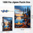 1000 Sunset 20x28 Lake Cabin Puzzles for Adults Pieces, Forest Landscape Jigsaw with Bonfire Lodge, Camping Scene