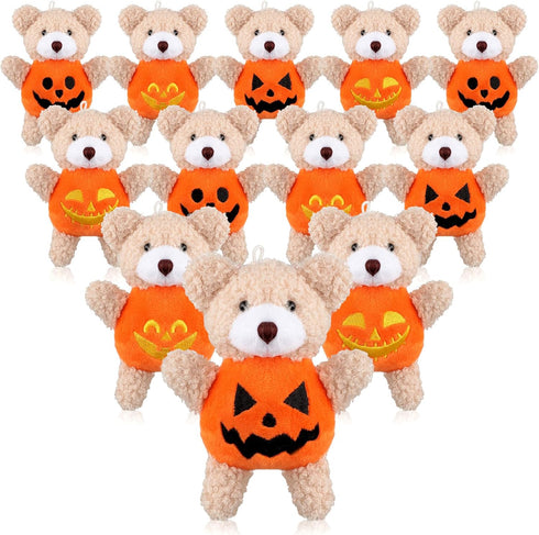Hiboom 32 Pcs Halloween Plush Stuffed Animal Bear in Pumpkin Costume, Mini Soft Bear Doll for Boys Girls