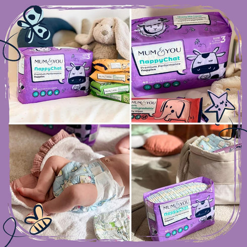 3 (42 100% Mum & You Nappychat Premium Performance Eco Diapers, Size Diapers) Smart Tube Technology. Leak Protection.