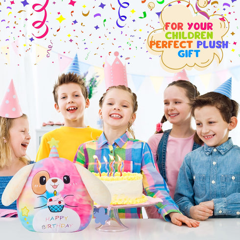 Large Birthday Happy Dog Plush Pillow - 14.5" Cute Soft Toys, Fat Kawaii Cuddle Huggable Plushie Gift for Kids