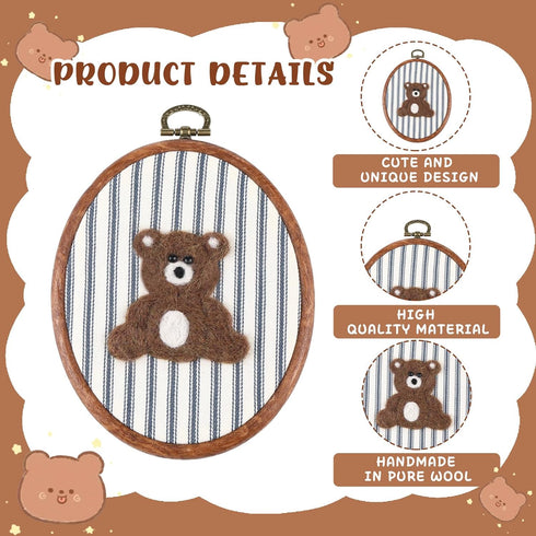 Chunful Felted Blue Striped Bear Nursery Wall Decor Cute Wall Art Decorative Artwork for Nursery Themes Bathroom Living