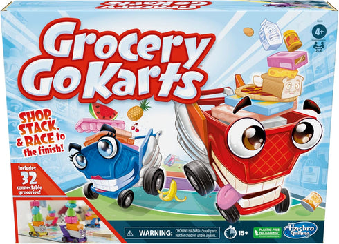 Grocery Go Karts Board Game for Preschoolers and Kids Ages 4+, Building Game with Mini Groceries for 2-4 Players