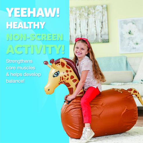 WADDLE Hip Hoppers Large Inflatable Bouncy Hopper - Supports Up to 250 Pounds, Ages 5 and Up (Yellow Giraffe)