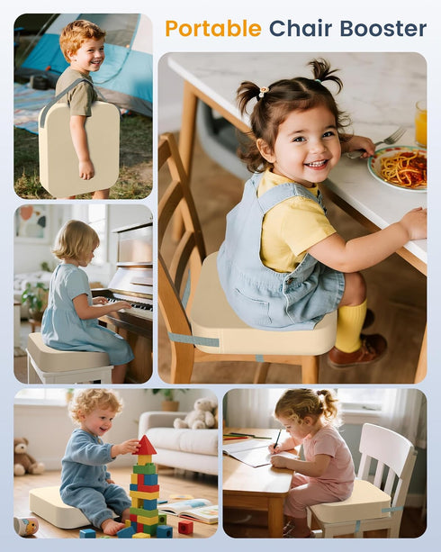 OPZAVYA Toddler Booster Seat for Dining Table and Kitchen Chair Adjustable Safety Straps, PU Leather, Non-Slip, Easy