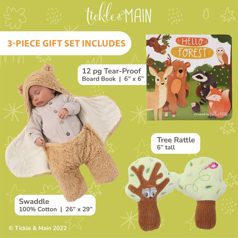 Set 3-Piece, 26 29 Tickle & Main Forest Animal Newborn Gift - x in Cotton Swaddle Blanket - Plush Tree Rattle