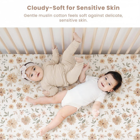 2 100% (28" 52"), Konssy Muslin Crib Sheets PCS Cotton Baby Crib Sheets for Standard Crib Mattress x Soft