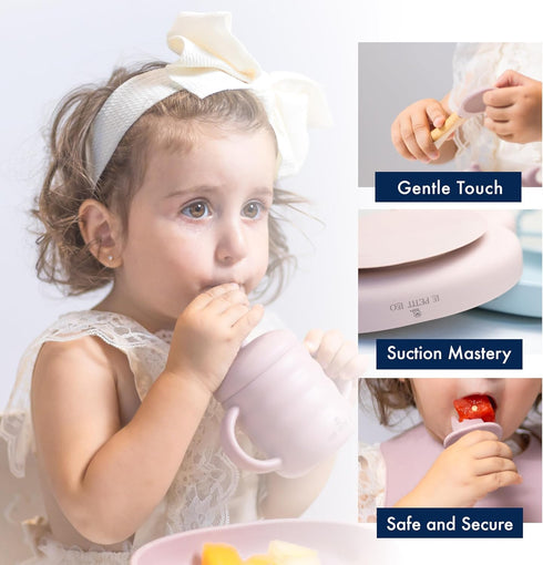 LE PETIT LEO Set Silicone Baby Feeding - Complete Baby Led Weaning Supplies with Non-Toxic Silicone Bibs, Suction