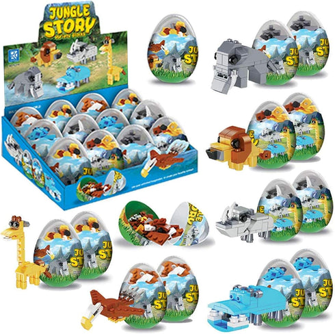 Wild Safari Toys - 12 Surprise Animal Eggs Standard Size Building Blocks STEM Toys - Educational Kids 3D Puzzle Party