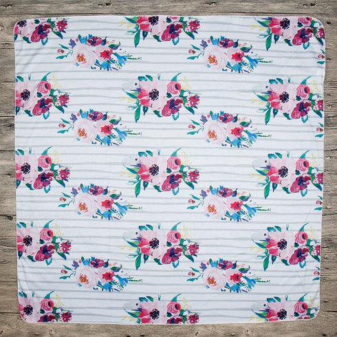 Newborn Girls Receiving Blanket Headband Set, Flower Baby Swaddle Blankets (0-6 Months, Striped)