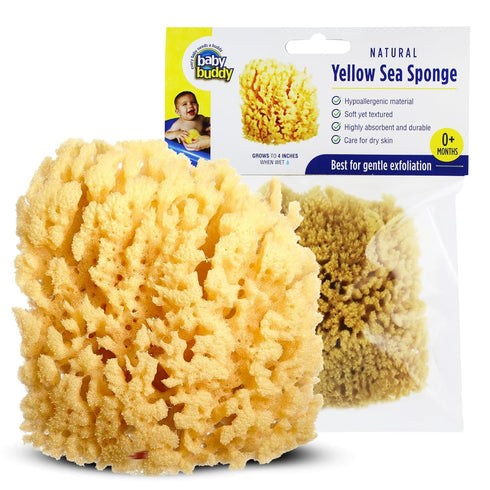 Baby Buddy Natural Yellow Sea Sponge, Newborn Bath Time Essential, Soft, Hypoallergenic, Biodegradable, 1 Pack