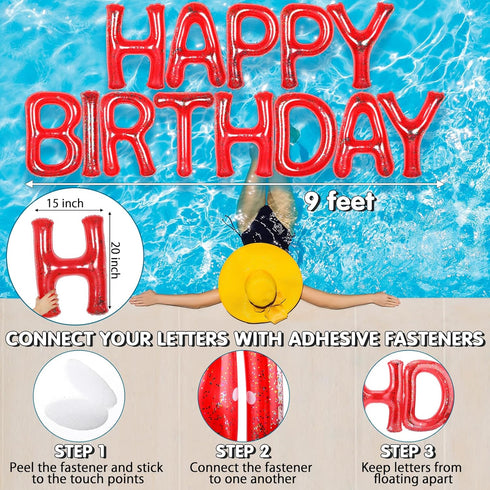 20'' Summer Shappy Happy Birthday Pool Large Floating Letter Balloons with Adhesive Dots Inflatable Pool Decorations