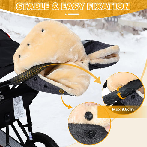 Cozy Orzbow Faux Sheepskin Stroller Gloves with Phone Pockets, Winter Extra Thick Mittens for Baby Stroller, & Warm