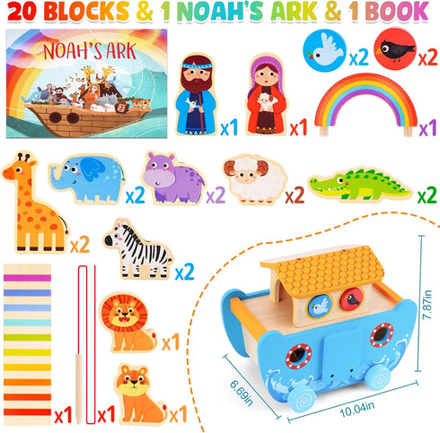 2 3 4 2-4 Toddlers Noah's Ark Toys with Wooden Animal Shape Sorters, Baptism Gifts for Girls Boys Years Old, Montessori