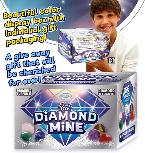 JA-RU Real Diamond Mine Gemstone Dig Kit (2 Packs) - Break Your Own Geodes, Party Favors for Kids Goodie Bags