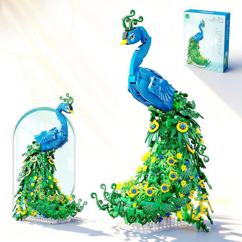 USVillGO Flowers Peacock Building Block Set, Fly Animal Art Bird Peacock on Botanicals