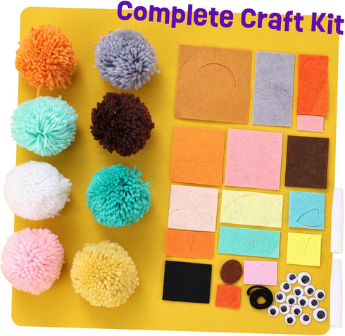 Pom Pom Craft Kit - Animal Art Project, DIY Plush Crafts for Kids, Toddler Activity Gift for Ages 6-9