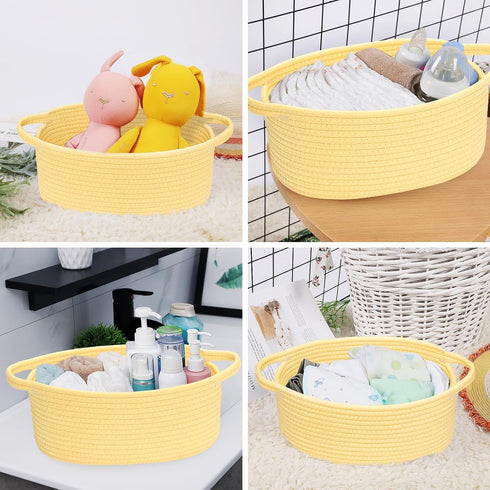 ABenkle Small Woven Basket, 12"x 8" x 5" Cute Storage Basket with Handles for Cat Dog Toys, Decorative Gift Basket -