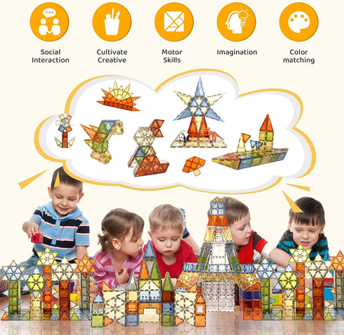 100 Set 3D 3 4 5 6 7 8 9+ HarworLife PCS Magnetic Tiles, Diamond Magnetic Blocks Building Magnet Tiles STEM Toys Kids