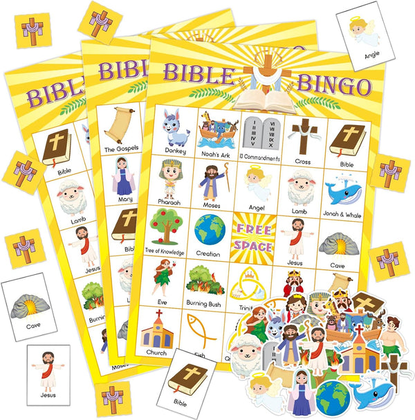 ADELULU 30 Players Bible Bingo Game for Kids - Vacation Sunday School Christian