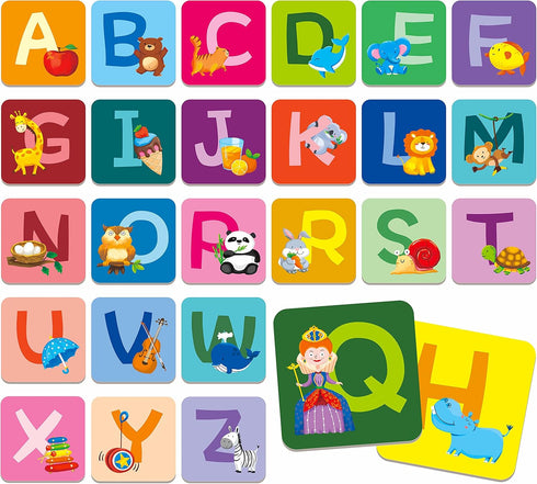 SpriteGru Memory Alphabet Matching Game (26 Pairs of 52 Pieces), Capital Letter Matching Game Cards Educational Toy