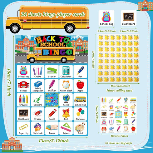 Liliful 35 Pieces Back to School Bingo, 24 Players First Day of School Cards for Classroom Party Games