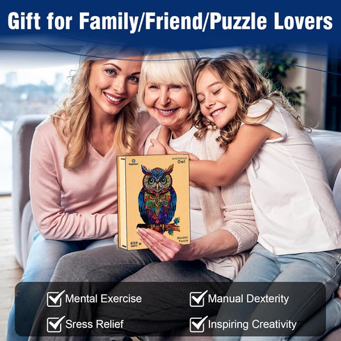 300pcs 17.2"11.2" Wooden Jigsaw Puzzles for Adults, Unique Shaped Animal Wood Puzzles Adult, Owl Wooden Puzzles