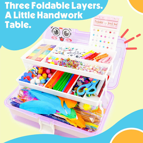 1100+ Set, 3 4-8, 8-12, SMILESSKIDDO Arts Craft Supplies for Kids - PCS Toddler DIY Craft Art Supply Portable Layered