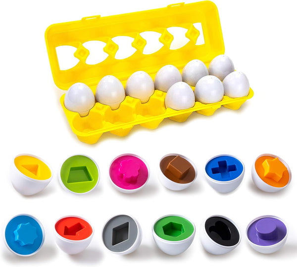 Color & Shapes Matching Egg Toy, Shape Sorting & Color Recognition Learning Toy for Toddlers, Montessori Education