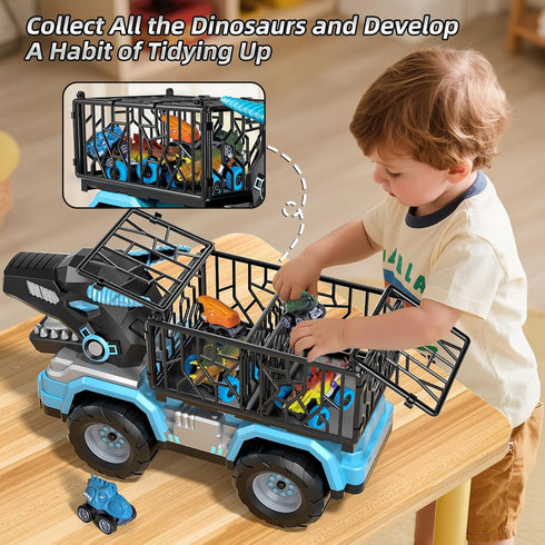 3-5 5-7, 5 3 4 5 6 7 Toddler Robot Dinosaur Truck Toys for Kids Boys Ages Black Carrier Dinosaur Truck with Pull Back