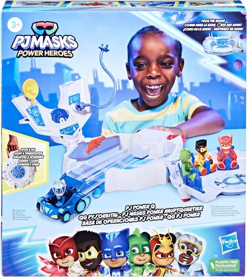 PJ Masks Power Heroes PJ Power Q Playset, Headquarters Set with Car and Figure, Superhero Toys for 3 Year Old Boys and Girls and Up