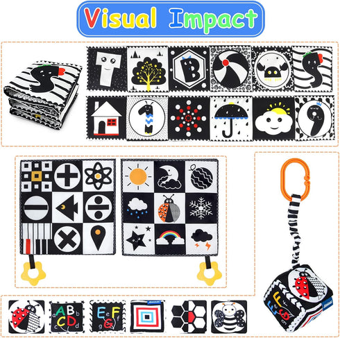 Black and White High Contrast Baby Toys 0-3 Months for Newborn, Montessori Toys Sensory Infant Tummy Time Toys Baby Essentials 0-6 Gifts