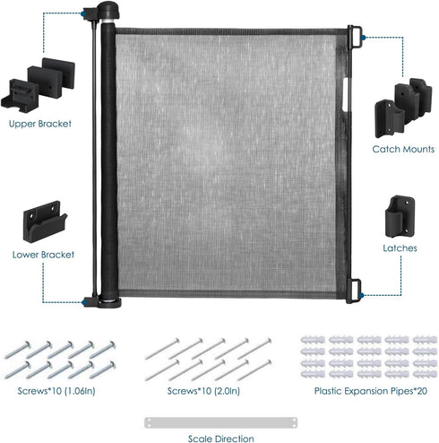 Retractable Baby Gate for Doorways & Stairs - 35" Tall, Extends up to 55" Wide, Child & Pet Friendly, Black
