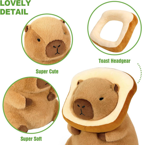 Ditucu Cute Capybara Plush Pillow, Wearable Toast Headgear Stuffed Animals Gifts for Kids 13.7 inch