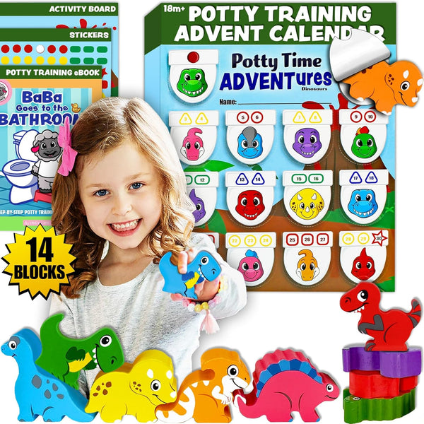 LIL ADVENTS Potty Training Reward System - 14PC Wooden Stacking Blocks with