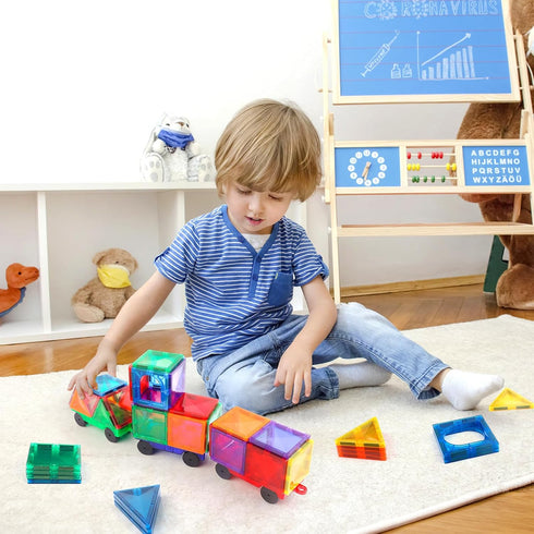 Magnetic Tiles Cars Construction Set - 4 PCS Educational Magnetic Building Blocks for Kids 3+