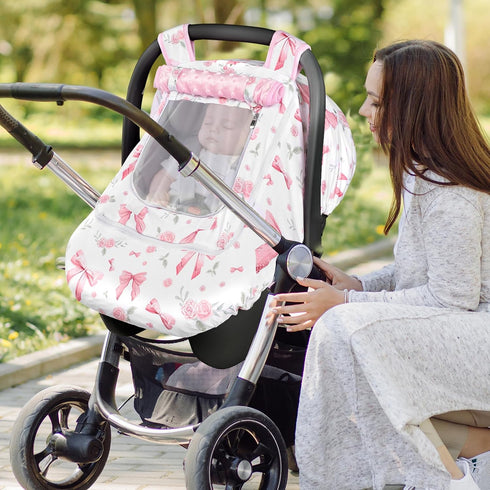 Car Seat Cover Baby Girls Winter, Dual Zipper Infant Carseat Covers with Breathable Mesh, Universal & Warm Protection