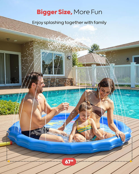 1-3, 67" Summer 2 QPAU Splash Pads for Toddlers Durable Baby Splash Pad, Outdoor Sprinkler for Kids Toddler Toys, Water