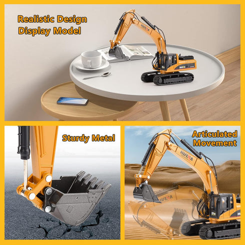 1/40 Scale Metal Excavator Toy, Diecast Digger Trucks for Boys Kids Construction Equipment